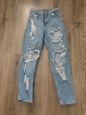 Fashion Nova Ripped Light Blue Boyfriend Jeans